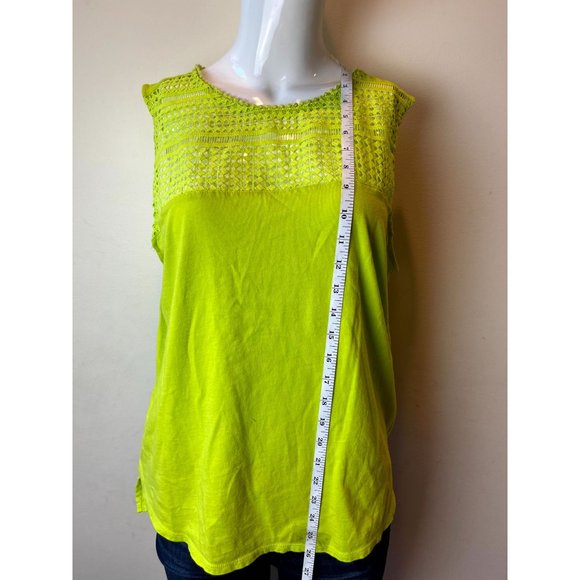 Stylus Womens Blouse Tank Lace Detail Crew Neck Keyhole Back Green Size X Large - Picture 3 of 5